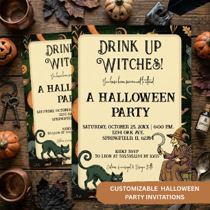 Witch Halloween Cute Witch Night Cocktail Party Invitation