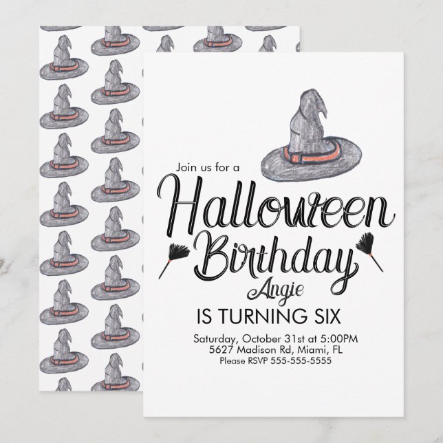 Witch Halloween Doodle Birthday Party Event   Invitation (Front/Back)