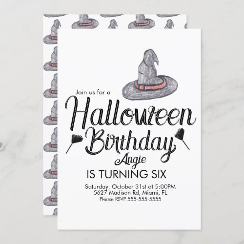 Witch Halloween Doodle Birthday Party Event   Invitation