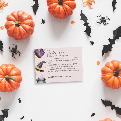 Witch Halloween Girl Book Request Baby Shower Enclosure Card