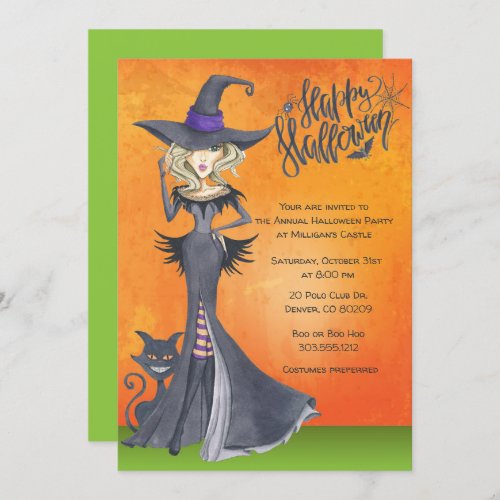 Witch Halloween Invitation Adult Costume Party Invitation