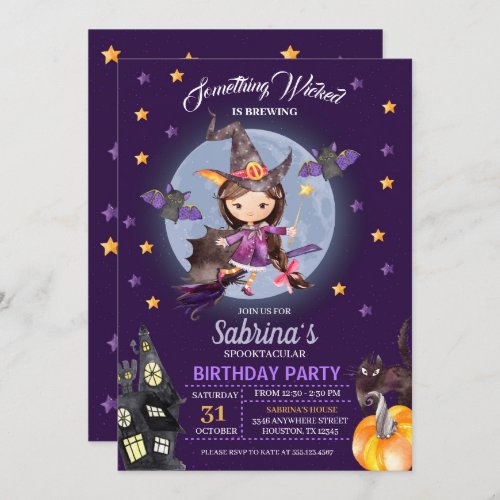 Witch Halloween Kids Birthday Party Invitation