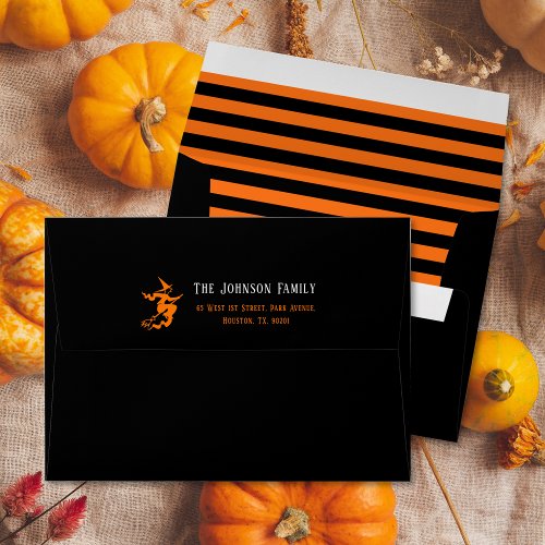Witch Halloween Party Black 5x7 Return Address Envelope