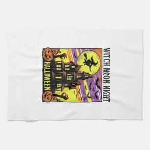 Witch Halloween Shirt Vintage Haunted House Night_ Kitchen Towel