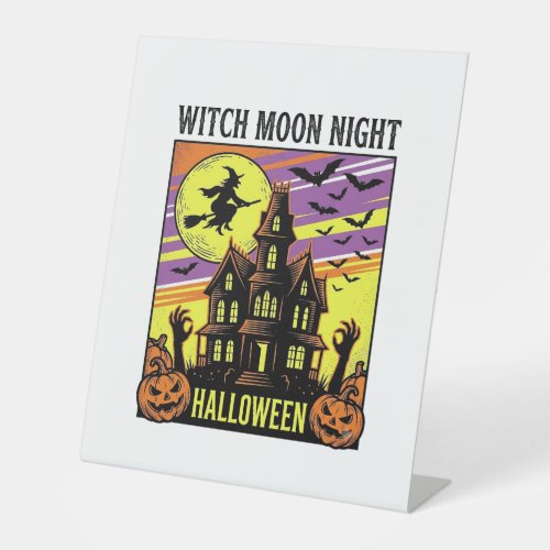Witch Halloween Shirt Vintage Haunted House Night_ Pedestal Sign