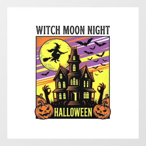 Witch Halloween Shirt Vintage Haunted House Night_ Window Cling