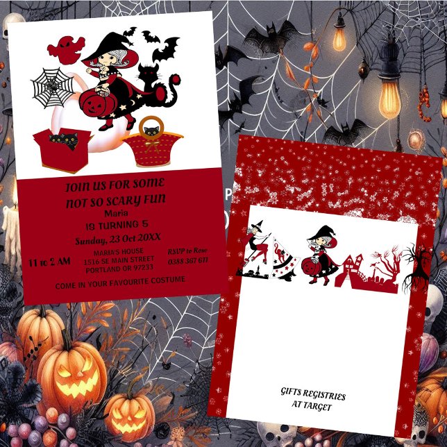 Witch Halloween Spider Web Pumpkins Kid's Birthday Invitation (Witch Halloween Spider Web Pumpkins Kid's Birthday Invitation)