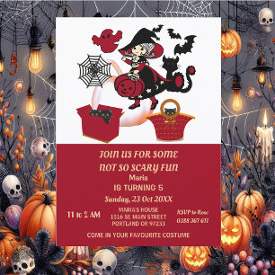 Witch Halloween Spider Web Pumpkins Kid's Birthday Invitation