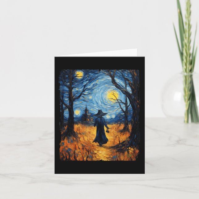 Witch Halloween Starry Night Van Gogh Costume Art  Card (Front)