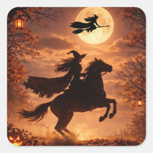 Witch Halloween Stickers with Horse