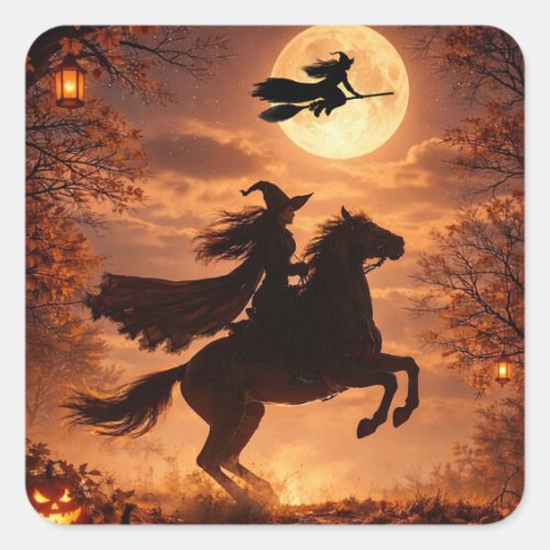 Witch Halloween Stickers with Horse