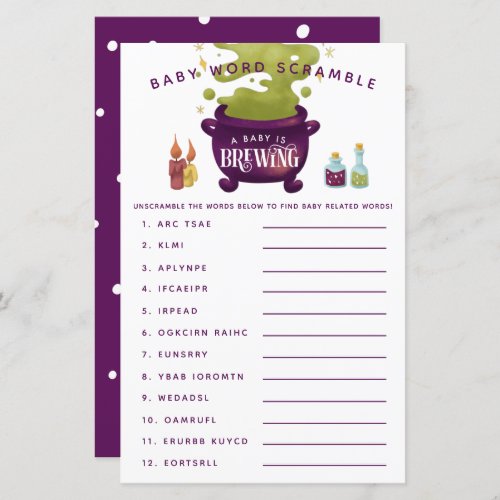 Witch Halloween Theme Baby Word Scramble Game