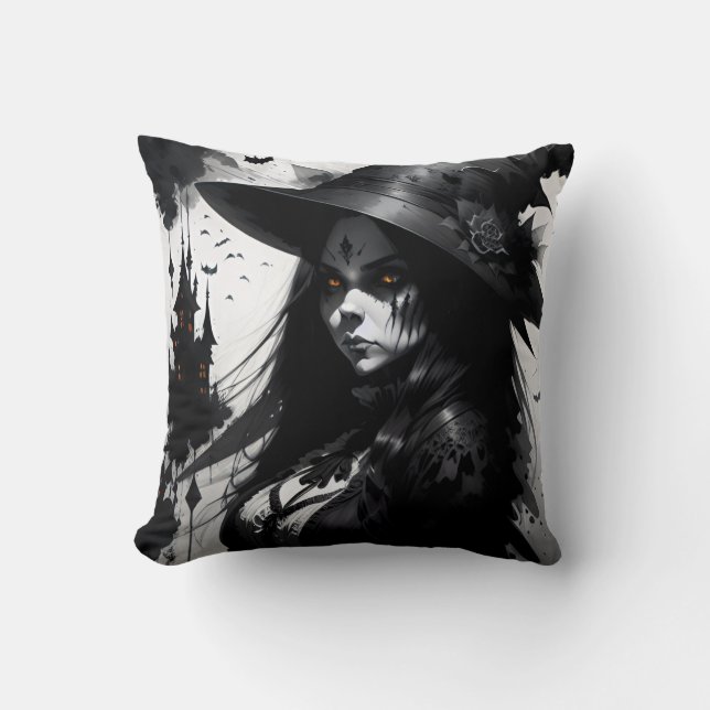 Witch Halloween Throw Pillow (Front)