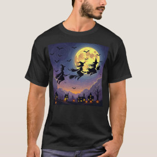 witch Halloween witches Starry Night Van Gogh cat  T-Shirt