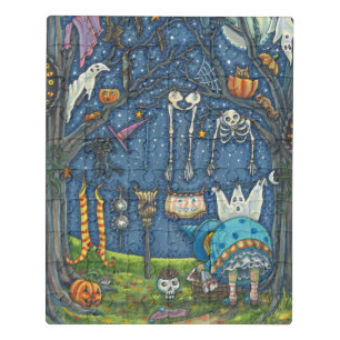 WITCH HANGING HER BLACK CAT, GHOST, SKELLY LAUNDRY JIGSAW PUZZLE