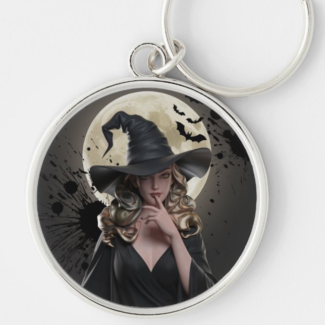 Witch Hat and Bats Coaster Keychain (Front)