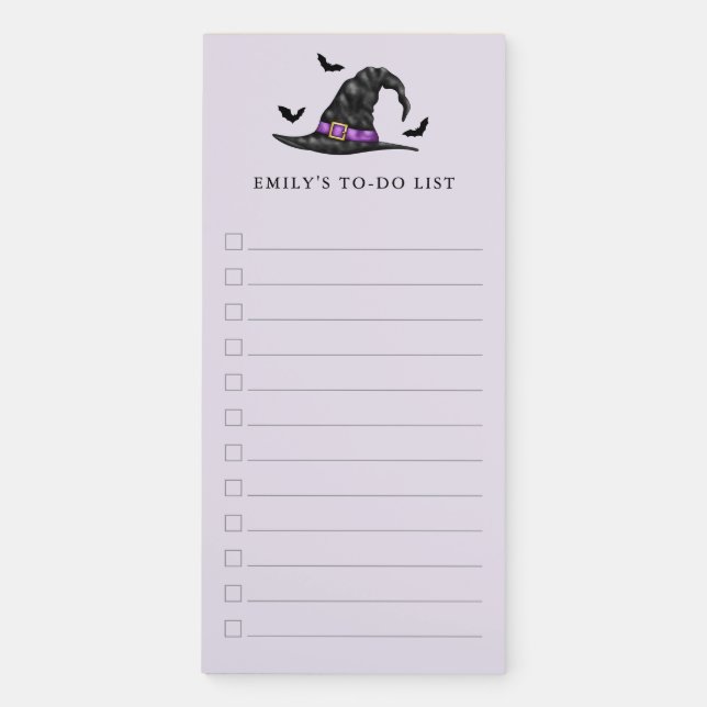 Witch Hat And Bats Halloween To-Do List Checklist Magnetic Notepad (Front)