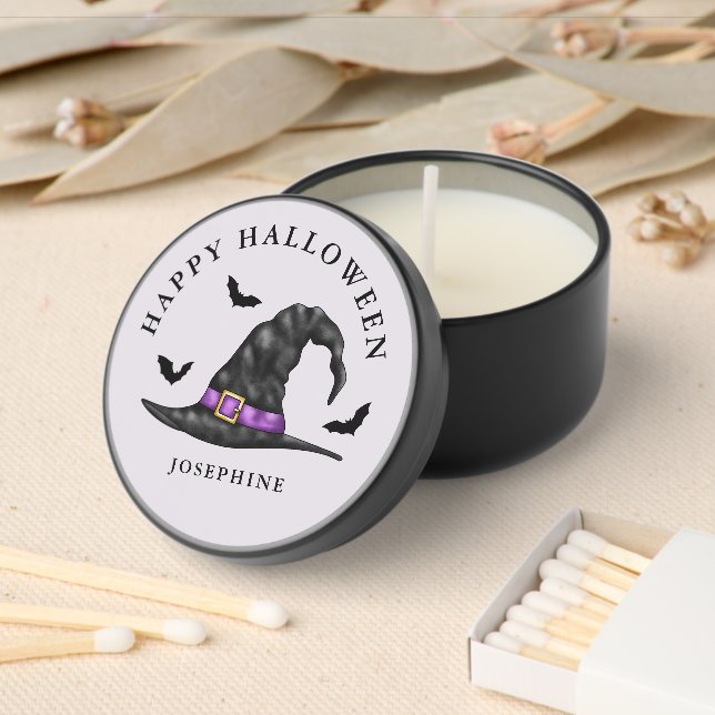 Witch Hat And Bats Happy Halloween Mini Candle Favors (Insitu)