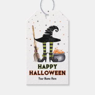 Witch Hat and Broom Happy Halloween Party Favor Gift Tags