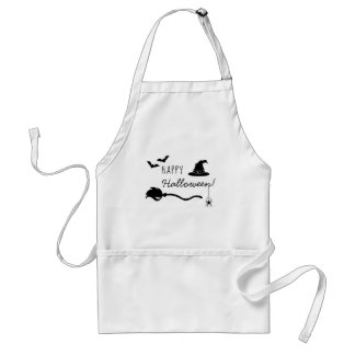 Witch Hat And Broom With Spider And Bats Halloween Adult Apron