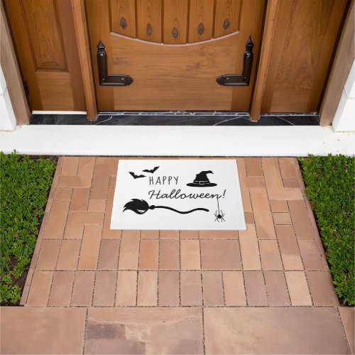 Witch Hat And Broom With Spider And Bats Halloween Doormat