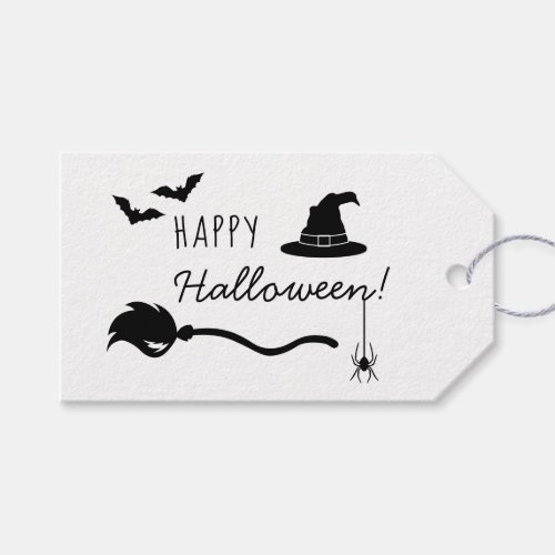 Witch Hat And Broom With Spider And Bats Halloween Gift Tags