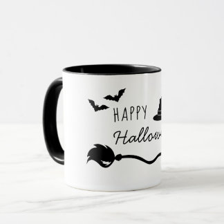 Witch Hat And Broom With Spider And Bats Halloween Mug