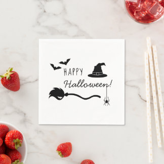 Witch Hat And Broom With Spider And Bats Halloween Napkins