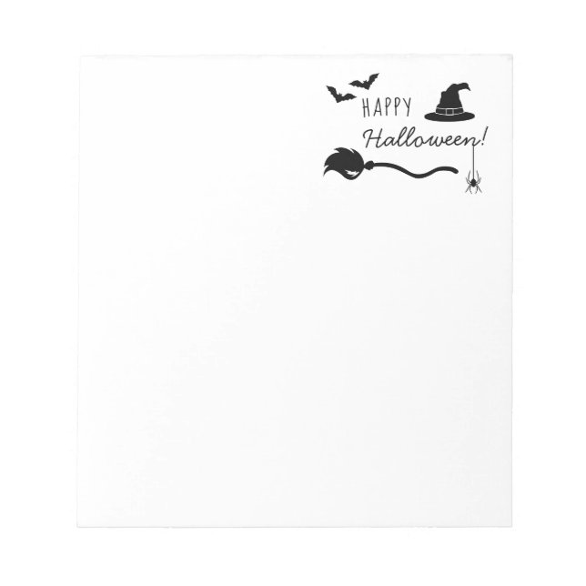 Witch Hat And Broom With Spider And Bats Halloween Notepad (Front)