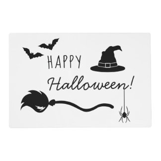 Witch Hat And Broom With Spider And Bats Halloween Placemat