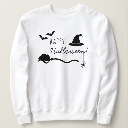 Witch Hat And Broom With Spider And Bats Halloween Sweatshirt