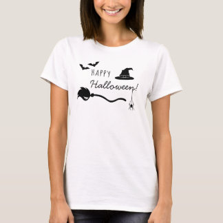 Witch Hat And Broom With Spider And Bats Halloween T-Shirt