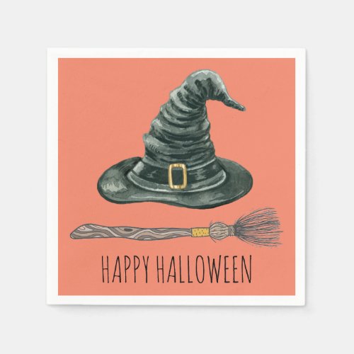 Witch Hat And Broomstick Halloween Kids Party  Napkins