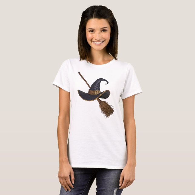 Witch Hat and Broomstick T-Shirt (Front Full)