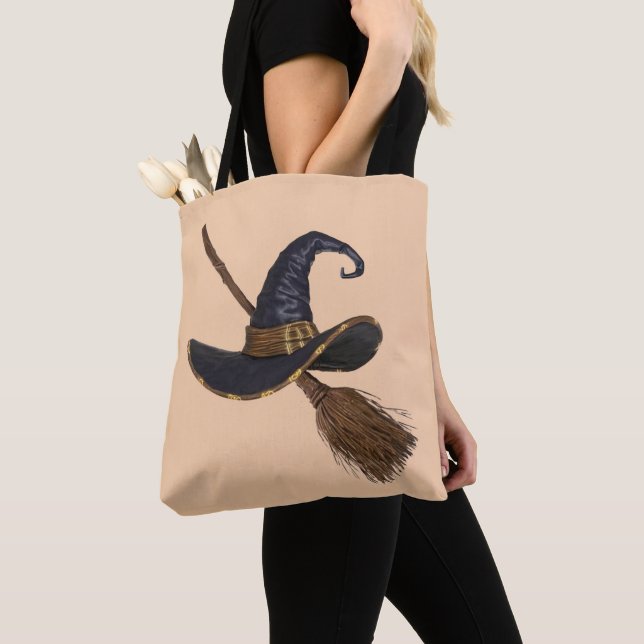 Witch Hat and Broomstick Tote Bag (Close Up)