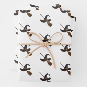Witch Hat and Broomstick Wrapping Paper Sheets