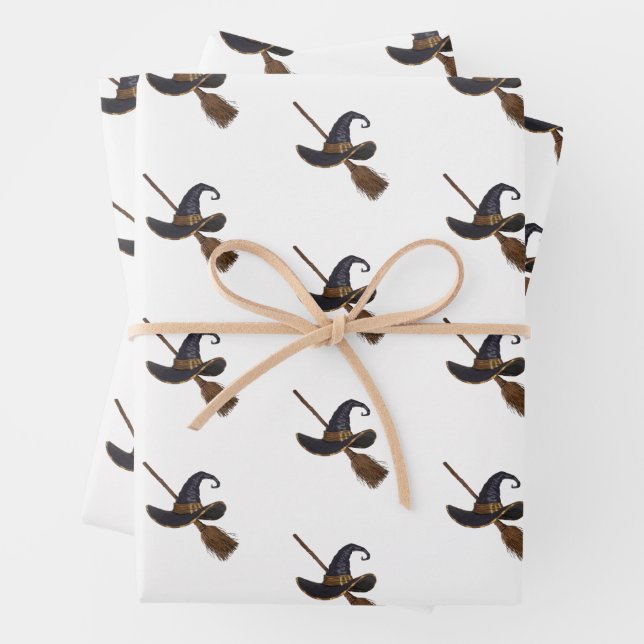 Witch Hat and Broomstick Wrapping Paper Sheets (In situ)