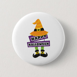 Witch Hat and Feet Halloween Button