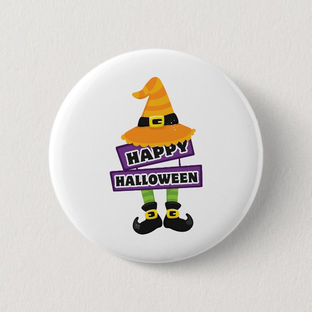 Witch Hat and Feet Halloween Button (Front)