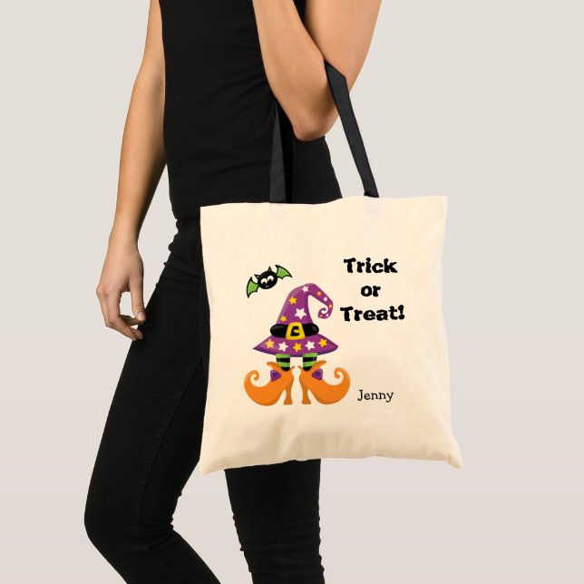 Witch Hat and Feet Halloween Trick or Treat Tote Bag (Front (Product))