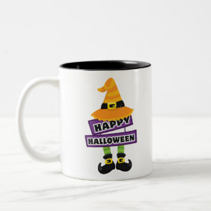 Witch Hat and Feet Halloween Two-Tone Coffee Mug