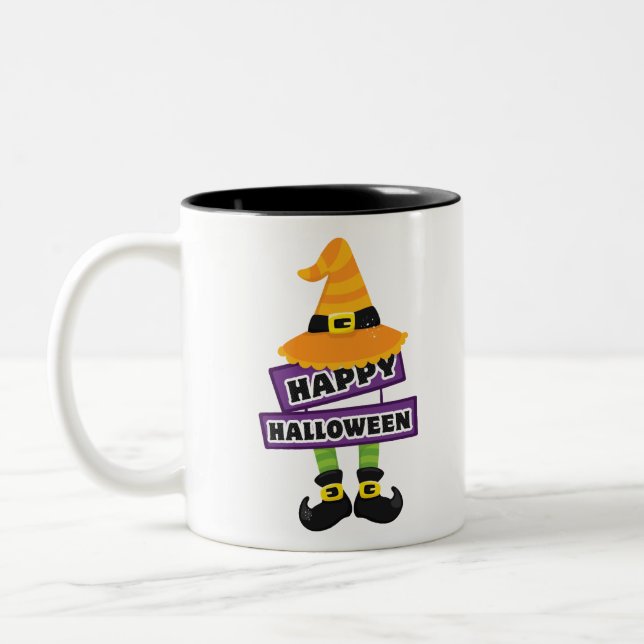 Witch Hat and Feet Halloween Two-Tone Coffee Mug (Left)