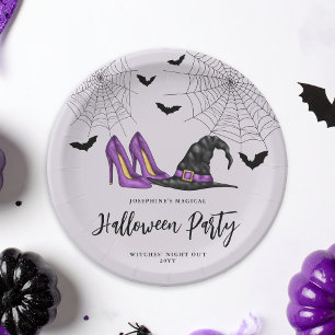 Witch Hat And Heels With Bats Halloween Party Paper Plates