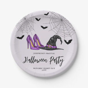 Witch Hat And Heels With Bats Halloween Party Paper Plates