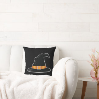 Witch Hat And Orange Witch's Hat Halloween Black Throw Pillow