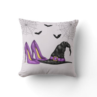 Witch Hat And Purple Shoes Whimsical Halloween Throw Pillow