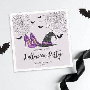 Witch Hat And Shoes Lilac Women's Halloween Party Napkins