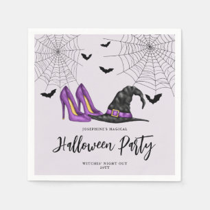 Witch Hat And Shoes Lilac Women's Halloween Party Napkins