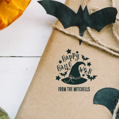 Witch Hat  Bats Happy Halloween From Rubber Stamp