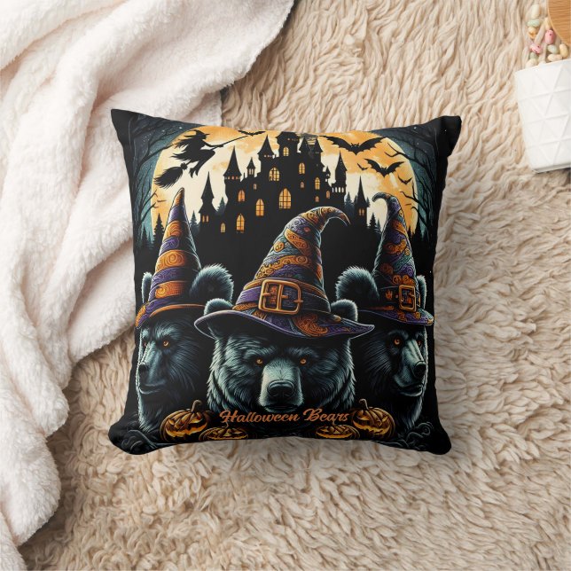 Witch hat bears under full moon throw pillow (Blanket)